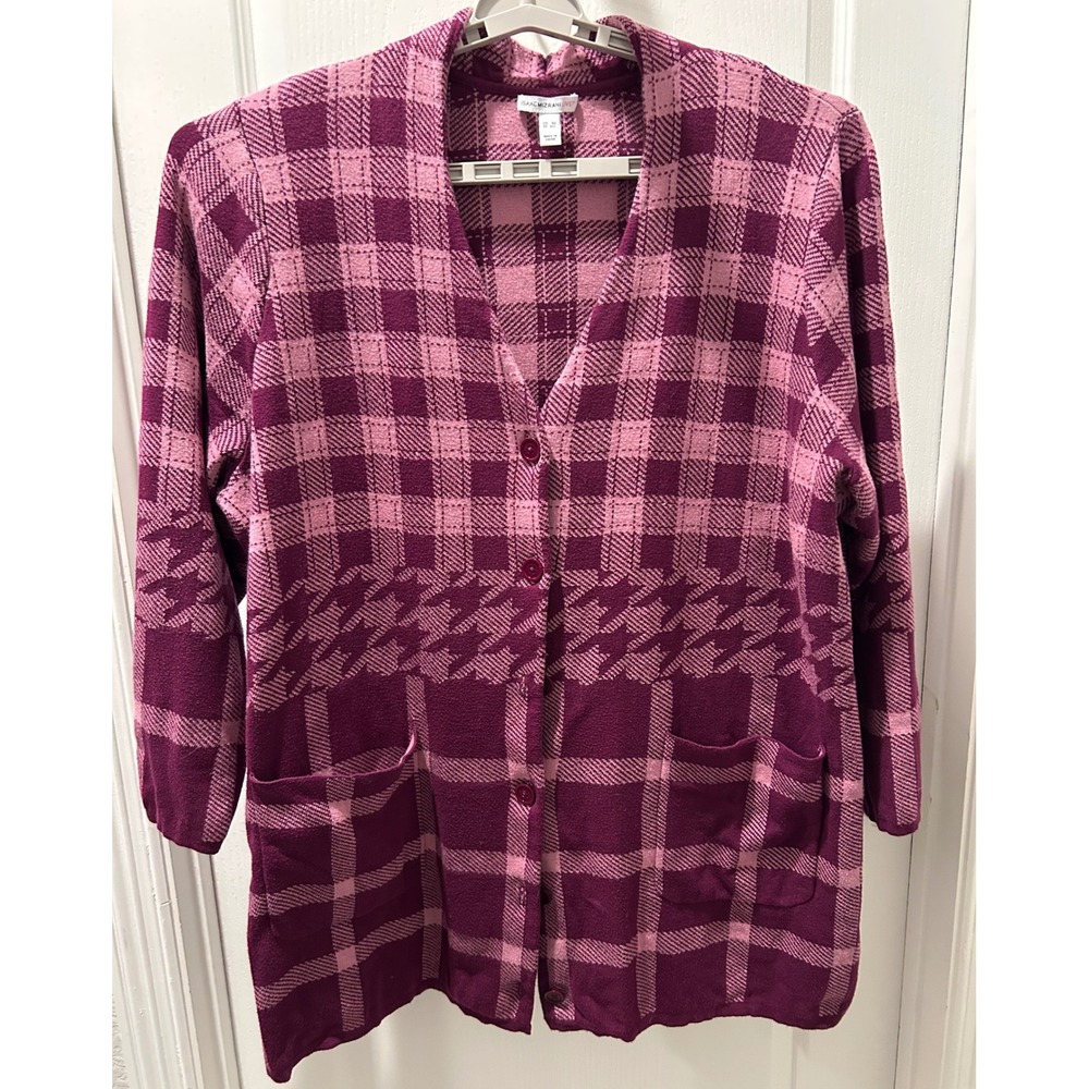 Isaac Mizrahi Live! 3X Plaid Cardigan Knit Sweater Button Front Pockets